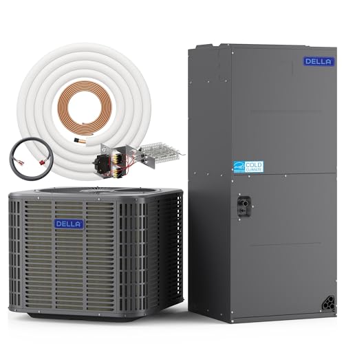 Image of DELLA 2 Ton 24,000 BTU Ducted Central Air Conditioner with Air Handler, Heat Pump Inverter System, 18 SEER2 208-230V, Two-Stage Compressor, Pre-Charged, 16ft Kit Installation, 10kW Heat Kit