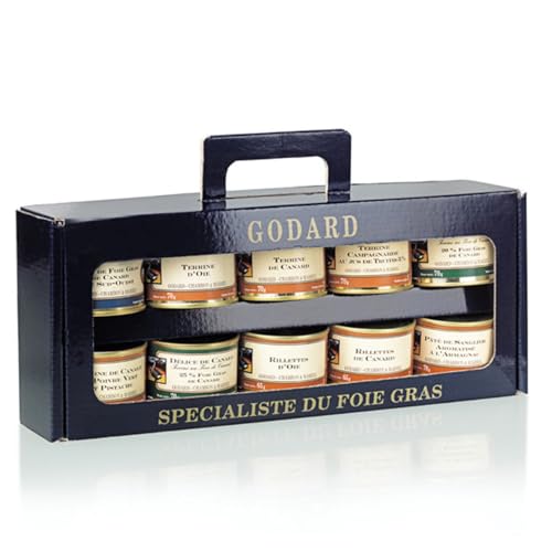 Caja de regalo Gourmand Godard, Especialista en Foie Gras, 10 Terrinas y Rillettes de Pato y Ganso