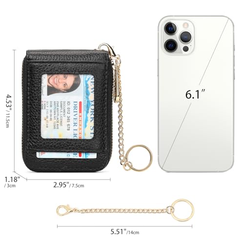 Image of SENDEFN Women's Card Holder RFID Blocking Leather Credit Card Case Wallet Zipper Keychain Purse with ID Window