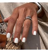 White Press On Nails Square Fake Nails Short False Nails With Solid Color Design Full Cover Acryl...