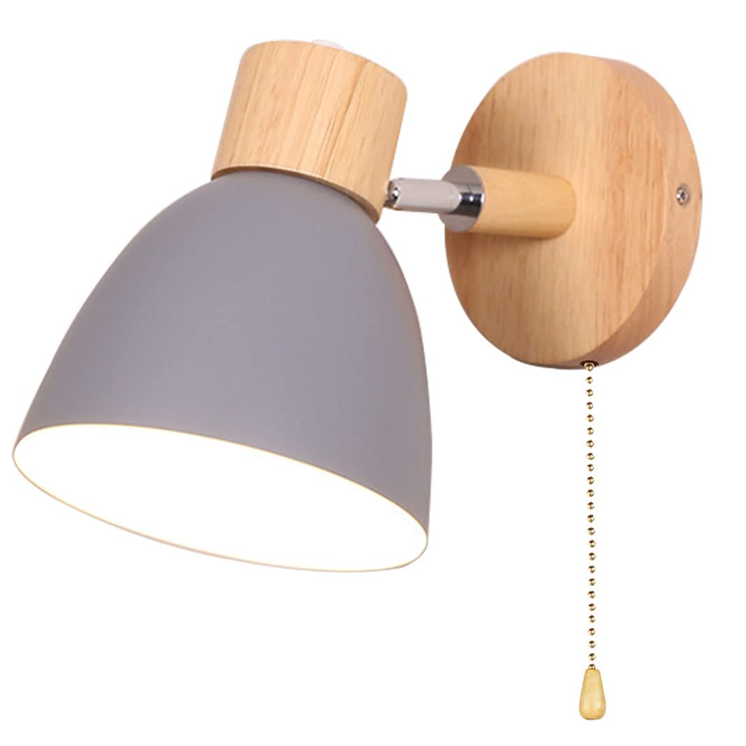 HUAYUSEDF Wall Sconce Lamps Lighting Fixture with Zipper on Off Switch,Bedside Macaron lamp E27 Solid Wood Base Lights for Living Room Aisle Children's Kid's Bedroom (White)(Grey)