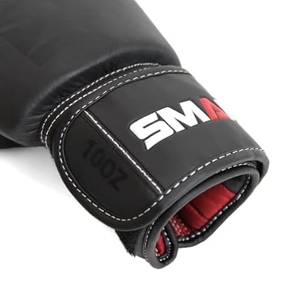 SMAI Elite85 Leather Boxing Gloves Plus 180 Black Boxing Wraps - Competition Boxing Mitts Made for Sparring, Kickboxing, Bag Work and Muay Thai Training - Winning Fight Gloves for Men & Women.