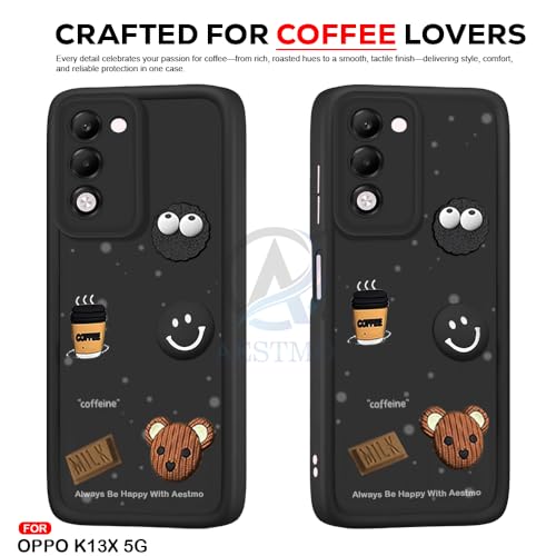 Image of AESTMO Back Case Cover for Oppo K13X 5G / Oppo A5 5G Cover | Cute Fun Cartoon 3D Ball | Coffee Silicone Case | Full Body Protection | Camera Protection Back Oppo K13X 5G / Oppo A5 5G (Black)