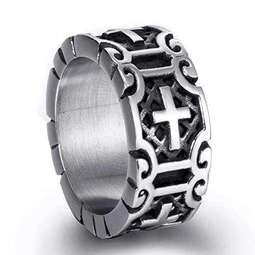 Elfasio 9Mm Retro Vintage Stainless Steel Cross Rings For Mens Band Biker Ring Size 13 #TOP11