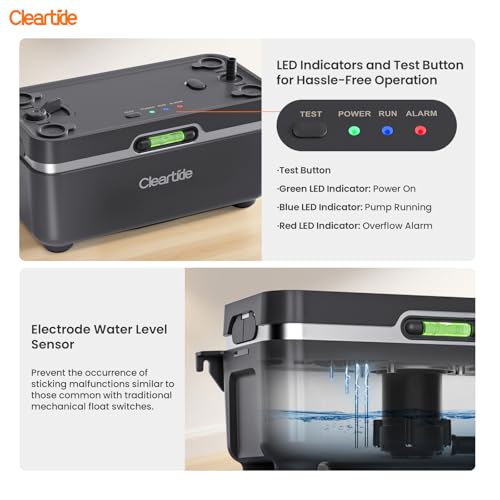Cleartide Condensate HVAC Pump, Ultra-Quiet 25dB, 1/30 HP 135 GPH, 100-240V, Automatic Condensate Removal Pump with Safety Switch and Tubing for Air Conditioner/Furnace/Dehumidifier/Ice Machine - Thumbnail 5