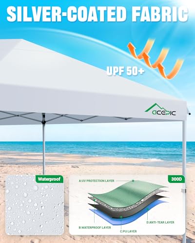 Image of Acepic 10x20 Pop Up Canopy Tent with 6 Removable Sidewalls, 2 Central Lock Easy Set-up Outdoor Party Tent, Commercial Grade Waterproof Party Gazebo with Church Windows, White