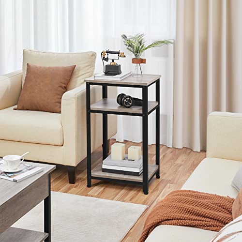 Yaheetech Tall End Table, 30 In Industrial Side Table With Strong Wooden Shelves, Slim 3-Tier Telephone Table With Metal Frame For Living Room, Small Places - Gray #TOP1
