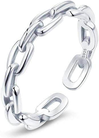 Sterling Silver Adjustable Chain Rings for Women, Cute Simple Stackable Rings for Teen Girls