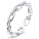 Sterling Silver Adjustable Chain Rings for Women, Cute Simple Stackable Rings for Teen Girls