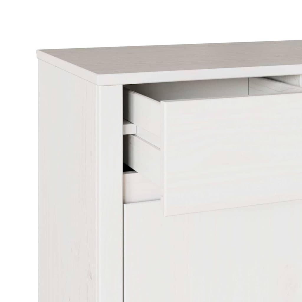 Credenza bianca, 114 x 43 x 75,5 cm, in legno massello di pino con