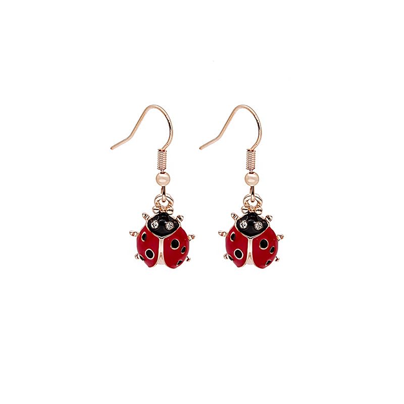 Cute Red Ladybug Dangle Hook Earrings for Women Hypoallergenic Funny Dainty Small Beetle Delicate Adorable Ladybird Black Head Crystal Bugs Insect Drop Earring Fashion Lucky Animal Jewelry Christmas Halloween Party Gifts Daughter