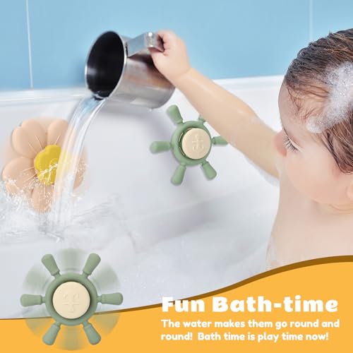 Image of Socub Silicone Suction Cup Spinner Toy | Spinning Tops for Kids 1-3 | Toddler Sensory Bath Toys for Babies 12-18 Months | Airplane Car Travel Table Highchair & Window Toys (Ether /Blush)