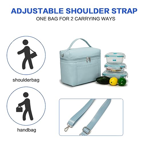Image of NOL Natural Organic Lifestyle Insulated Lunch Bags for Women Cooler Bag Lightweight Nylon Waterproof Lunch Box For Work (Light blue, Medium(normal))