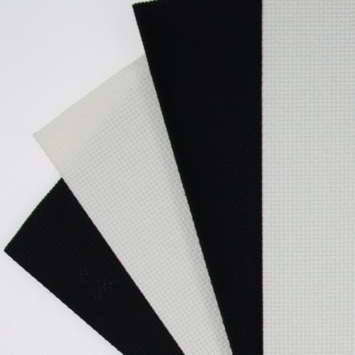 Image of KCS 4 pc of 12 inch x 18 inch(30cmx45cm) 14CT Counted Cotton Aida Cloth Cross Stitch Fabric (Antique White+Black)