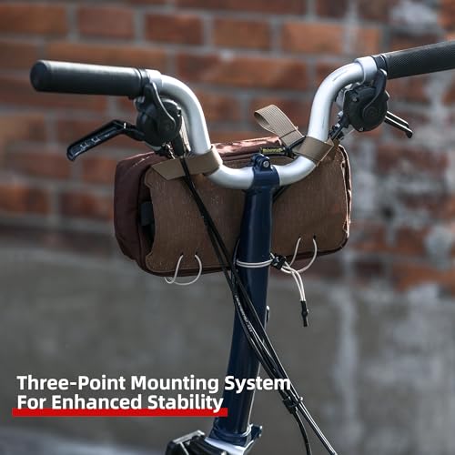 Rhinowalk Handlebar Bag for Brompton Folding Bike & Road Bikes, 1.9L Compact Pouch with Shoulder Strap, 3-Point Mounting, Front Zipper Pocket, Internal Storage for Cycling & Commuting (Dark Brown) by Rhinowalk - Used condition - Image 5