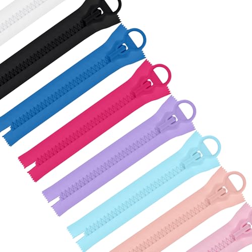 Glarks Juego de 8 cremalleras de plástico supergrandes de 25 cm, 8 colores, resistentes, con deslizador, cremallera gigante separable, para manualidades, costura, costura, bolsos, cortinas