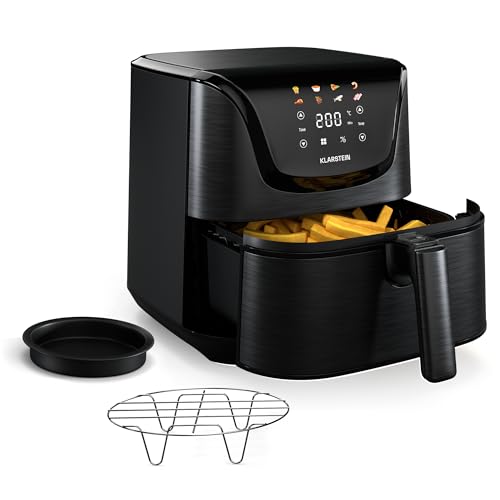 Klarstein AeroVital Deluxe Freidora De Aire – 5.4L, 1700W, Pantalla Táctil, 8 Programas, Antiadherente, Rejilla & Bandeja Pizza, Carcasa Fría, Temporizador & Control De Temperatura, Negro