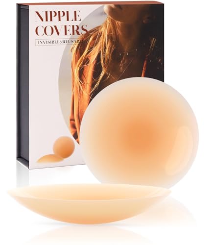 LUNA & MANTHA Nipple Covers, Adhesive Silicone Nipple Pasties for Women, Reusable,Sticky Breast Petals with Travel Box