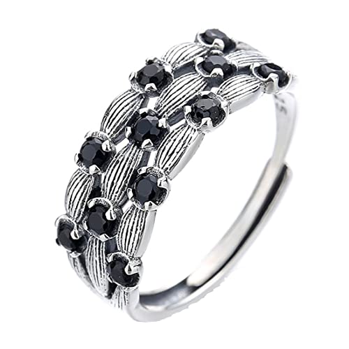 Bague élégante argent sterling S925 femme ornée de cristaux noirs