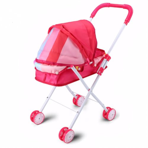 Poussette de poupée pliable avec landau détachable rose pour fille