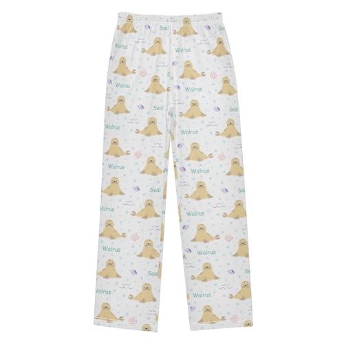 ZZXXB Seal and Coral Boys Long Pants Soft Trousers Elastic Waist Kids Lounge Bottoms with Pockets S-XL