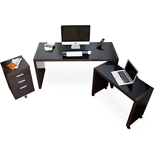 LOWYA ���E�� ��l�̃p�\�R���f�X�N ���C�h�݌v �ؐ� �K���X ��150cm �u���E�� �u���b�N