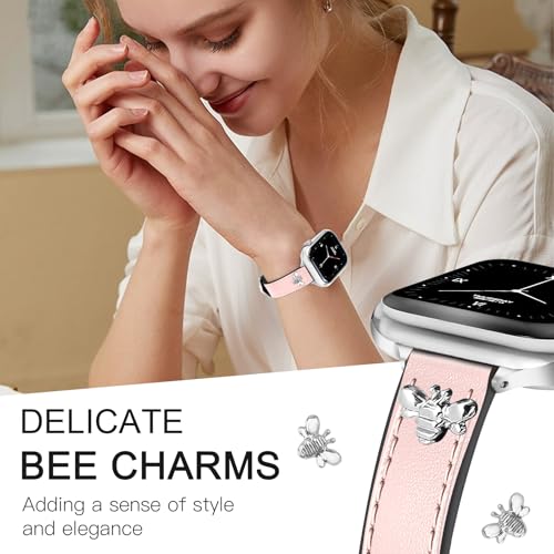 Image of JR.DM Slim Leather Bands Compatible with Apple Watch Band 38mm 40mm 41mm 42mm 44mm 45mm 46mm 49mm, Genuine Leather Band with Charms, Feminine Design for Iwatch Ultra SE Series 11 10 9 8 7 6 5 4 3 2 1