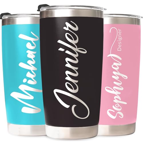 Custom Tumbler Personalized Coffee Tumbler Laser Engrave With Name 12 Designs Double Wall Insulated 20 Oz Travel Cup Personalized Gifts For Birthday Christmas Anniversary For Men Women
