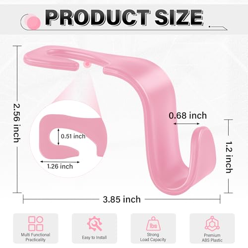 Image of SINGARO 4 Pack Car Seat Headrest Hooks, Vehicle Back Seat Hanger Storage Organizer for Purse Handbag Backpack Coat Grocery, 360 Rotating Heavy Duty Holds 44lbs, Pink