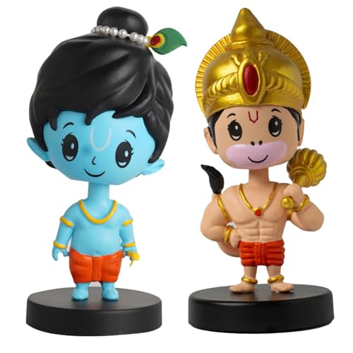 Image of Bobblehead Krishnaji & Hanumanji Figurines | Decoration Items for Home Decor, Car Dashboard, and Office Table | God Statue for Festival | Diwali | Birthday Gift for Kids, Family and Friends