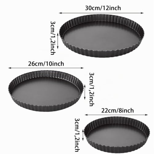 Foto von Oungy 3 Stück Tarteform mit Hebeboden 22/26/30CM Quicheform Rund Tortenboden Backform Antihaftbeschichtete Tarteform für Quiche, Tarte, Pie (Schwarz)
