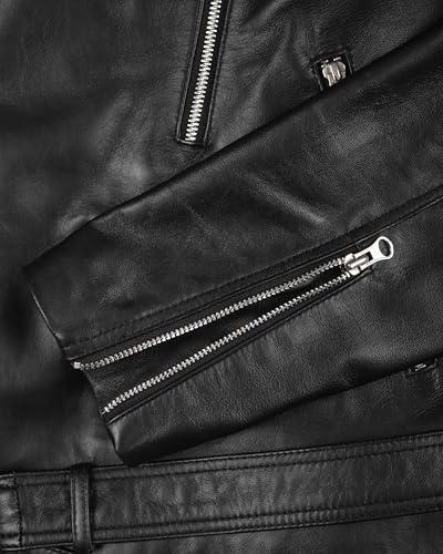 Image of fjackets Men's Biker Leather Jacket - Real Lambskin Leather Motor Style Jacket for Men - Asymmetrical Zip Jacket