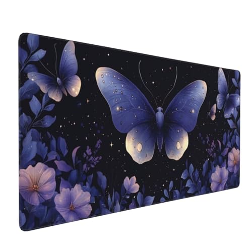 Tappetino per Mouse Gaming 900x500x3mm XXL Grande farfalla blu Tappetini Tastiera Scrivania con Base in Gomma Antiscivolo Mat con Bordi Cuciti per Computer PC Laptop J-3847