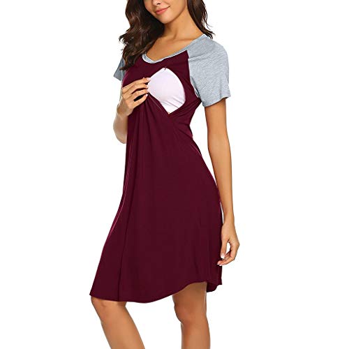 Preisvergleich Produktbild Lurcardo Stillkeid Umstandskleid Casual Kurzarm Farbblock Rundhals Stillkleid Schwangerschafts Kleid Mode Still-Nachthemd Stillen Kleid Umstandsmode Frauen Damen Kleid Sommer Damen Kleider