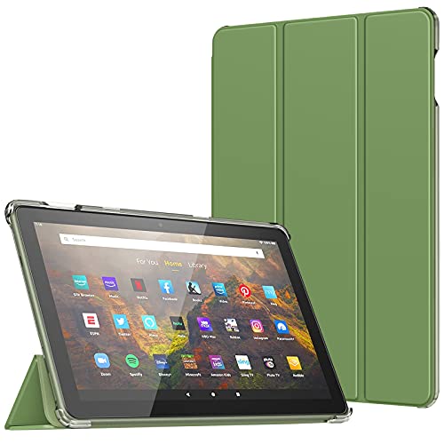TiMOVO Case for All-New Fire HD 10 & Fire HD 10 Plus Tablet (10.1 , 11th Generation, 2022 Release), Slim Tri-fold Stand Cover Translucent Case with Auto Wake Sleep, Olive Green