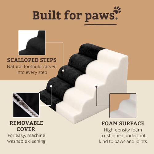 Image of Snoozer Scalloped Dog Ramp, 17.5 inch Tall Foam Pet Stairs, 4 Steps, Black