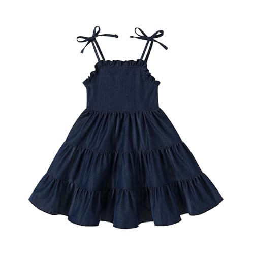 JEELLIGULAR Toddler Girl Summer Dress Tie Strap Sleeveless Sundress White/Floral/Denim Beach Dresses for Baby Girls 12M-6Y(Blue Jeans Dress2-3T)