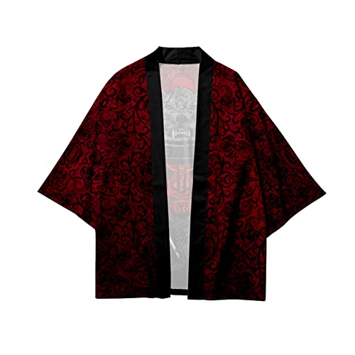 Image of DOSLAVIDA Men's Japanese Kimono Jacket Set Stylish Open Front Coat With Shorts Chinese Style Printed Cardigan Suit