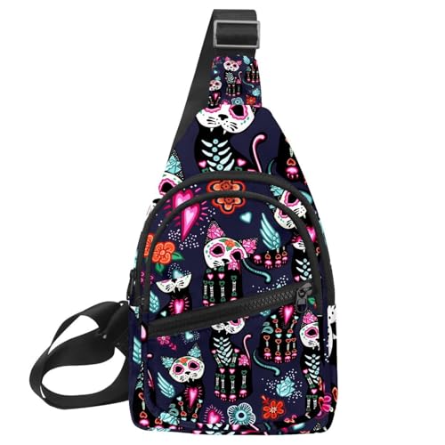 Mochila cruzada de mujer con diseño de gato morado México Helloween para viajes