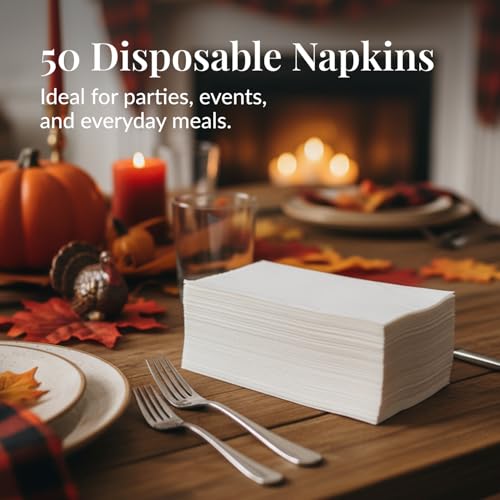 Image of Prestee 50-Pack Paper Towels - 7.8 x 4.25 Inch Soft Linen Feel Paper Napkins - Durable and Absorbent Hand Towels for Bathroom - Disposable Table Napkins for Weddings, Dinners, Christmas, Thanksgiving