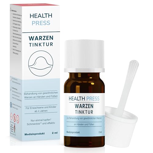 Health Press Warzen Tinktur – 2ml Warzenentferner – Warze selbst entfernen – Effektiv gegen Warzen – Warzenbehandlung für Handwarzen und Fusswarzen – Wissenschaftlich nachgewiesene Warzenentfernung
