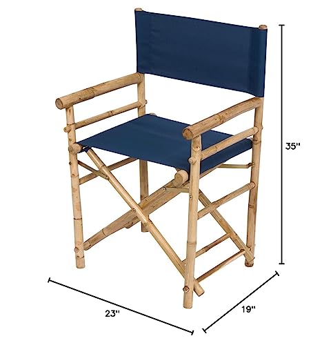 Zew Indoor Outdoor Set Of 2 Folding Bamboo Director Chair, 23" L X 18" W X 35" H, Cobalt #TOP2