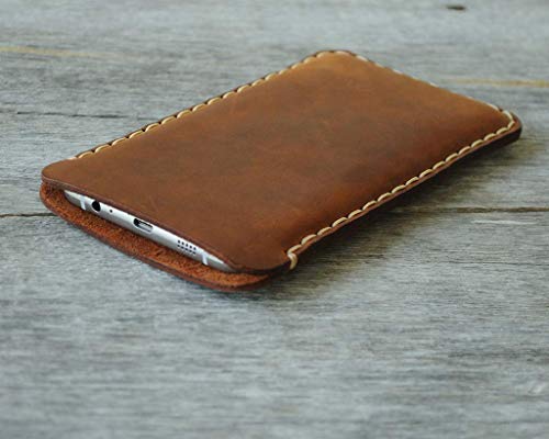 Brown Case for iPhone 13 Pro Max. Hand Stitched Bovine Leather Sleeve