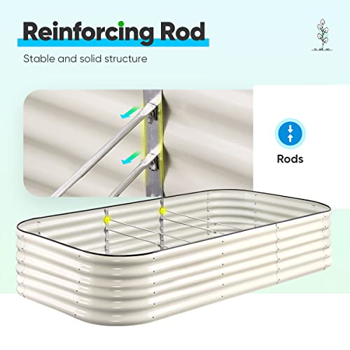 Quictent Galvanized Tall Raised Garden Bed Kit, 8X4X1.5 Ft Oval Large Planting Box Rubber Strip Edging, For Vegetables Outdoor Double Strengthened By Vertical Bar And Crossbar With Liner (Beige) #TOP4