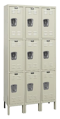 Hallowell U3258-3PT Parchment Steel Premium Wardrobe Locker, 3 Wide with 9 Opening, 3 Tier, 36" Width x 78" Height x 15" Depth, Knock Down