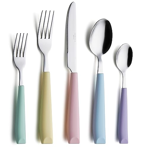 ANNOVA 20PCS Flatware Set Stainless Steel Silverware/Cutlery Set With Colored Handles Comfortable to Hold - Dinner Forks, Salad Forks, Dinner Knives, Dinner Spoons, Dessert Spoons- (Mixed Pastel) ANNOVA 20PCS Flatware Set Stainless Steel Silverware/Cutlery Set With Colored Handles Comfortable to Hold - Dinner Forks, Salad Forks, Dinner Knives, Dinner Spoons, Dessert Spoons- (Mixed Pastel)