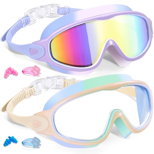 Image of Keary 2 Pack Kids Swim Goggles for 3-15 UV Protection Anti-Fog Pool Water Swimming Goggles for Boys Girls Youth Toddler