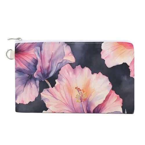 Hibiscus Flowers Fashion Coin Purse Change Makeup Bag Canvas Pencil Pouch Travel