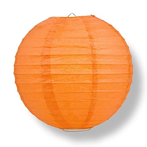 Image of Quasimoon PaperLanternStore Decorative Paper Lantern - (Single, 24-Inch, Persimmon Orange, Even Ribbing) Round Paper Lantern - Ideal Wedding and Party Decor or Home Accent, Lighting Optional