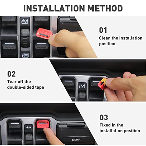 Hthe For Jl/Jt Window Control Switch Button Cover, 4Pcs Aluminum Alloy Window Switch Cover Trim Interior Accessories Compatible With Jeep Wrangler Jl Gladiator Jt 2018-2023(4Pcs,Red) #TOP4